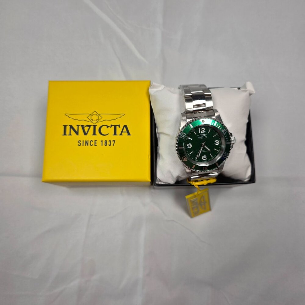 INVICTA Men Pro Diver 30020 Watch 43mm Green Dial‎ Silver Steel Quartz New Box - Picture 2 of 7